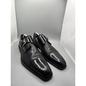 Mezlan Men's Black Single Monk Strap Cap-Toe Dress Shoes Size 9.5 M Spain Pebble
